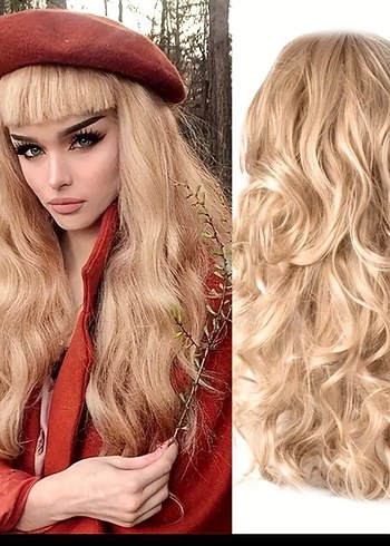 Parlak Sarı Dalgalı Sentetik Bayan Peruk - Görsel 2