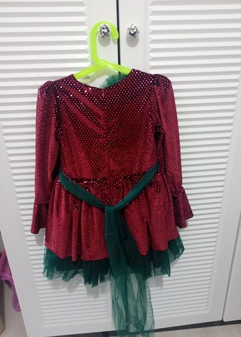 Diğer Bordo Renkli Uzun Kollu Fırfırlı Kız Elbisesi