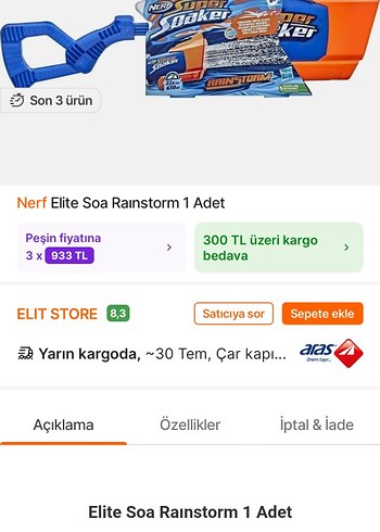 Renkli Mavi NERF Süper suaker Oyuncak su Tabanca