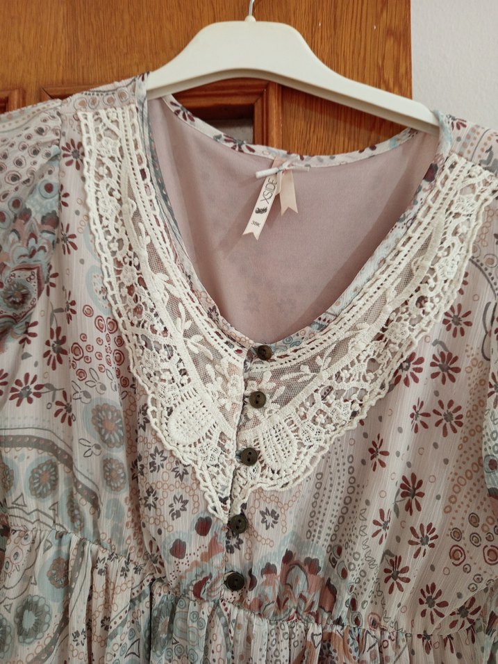 Bej Dantel Detaylı Bohem Uzun Elbise - Görsel 2