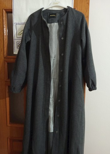 Gri Uzun Bol Kesim Kaban - Görsel 2