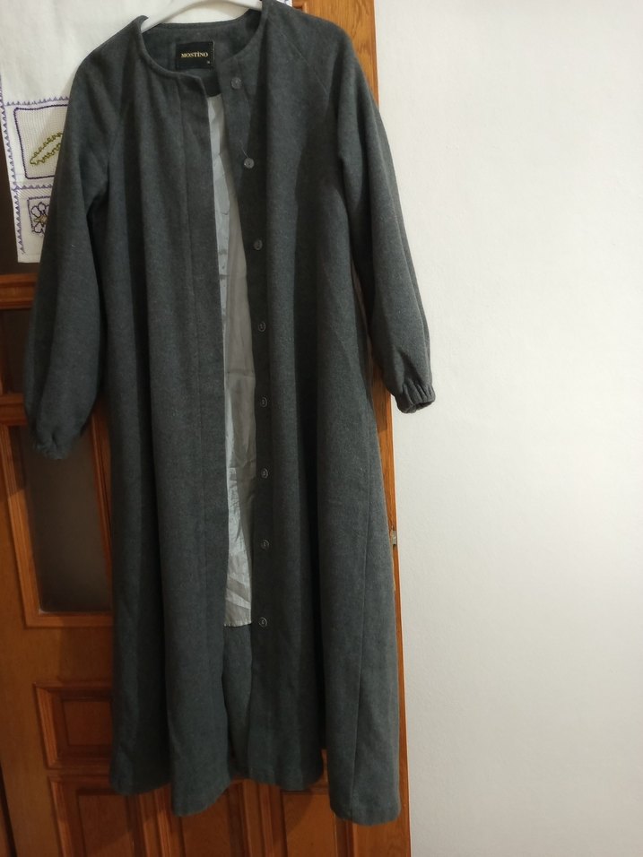 Gri Uzun Bol Kesim Kaban - Görsel 4