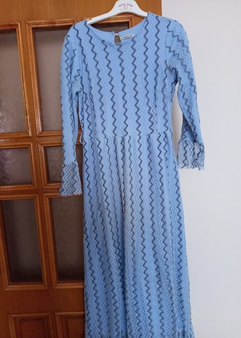 Mavi Nakışlı Uzun Bohem Elbise - Görsel 3