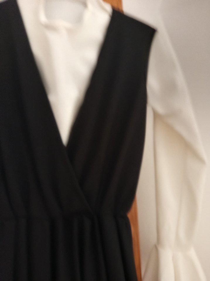 Uzun Siyah Drapeli Kadın Elbise gömlek dahil - Görsel 3