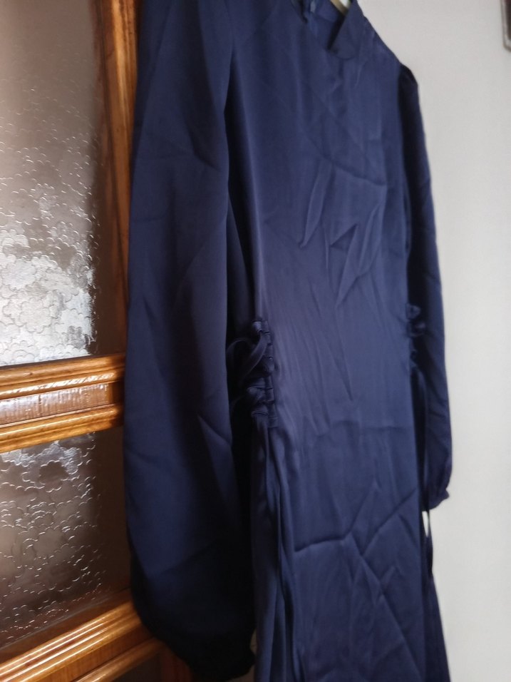 Lacivert Kadın Uzun Kollu Uzun Elbise - Görsel 3