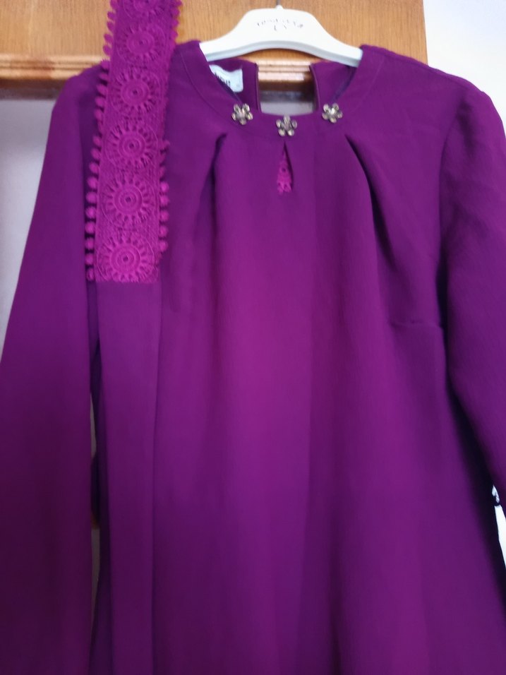 Bordo Mini Dantel İşlemeli Kadın Elbise - Görsel 2