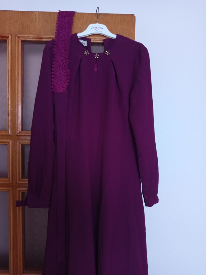 Bordo Mini Dantel İşlemeli Kadın Elbise - Görsel 3