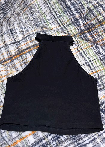 xs Beden kurdeleli Siyah Mini Halter Yaka Kadın üst
