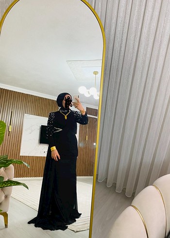 Abiye Uzun Siyah Drapeli Abiye Elbise
