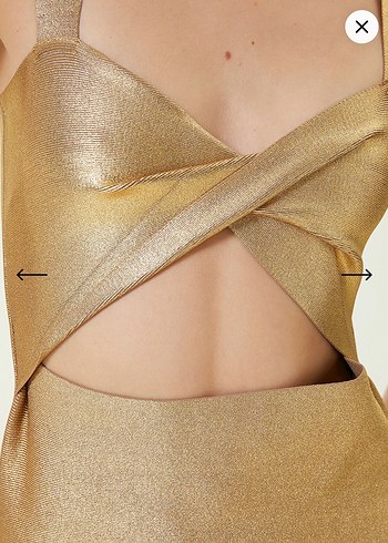 Network Altın Renkli İnce Askılı Abiye Elbise - Görsel 4