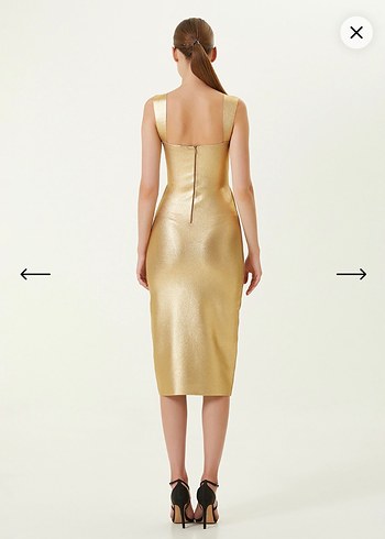 Network Altın Renkli İnce Askılı Abiye Elbise - Görsel 3