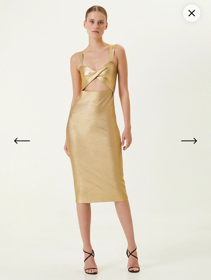 Network Altın Renkli İnce Askılı Abiye Elbise - Görsel 2