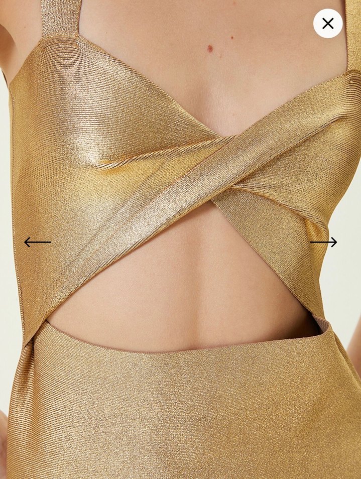 Network Altın Renkli İnce Askılı Abiye Elbise - Görsel 4