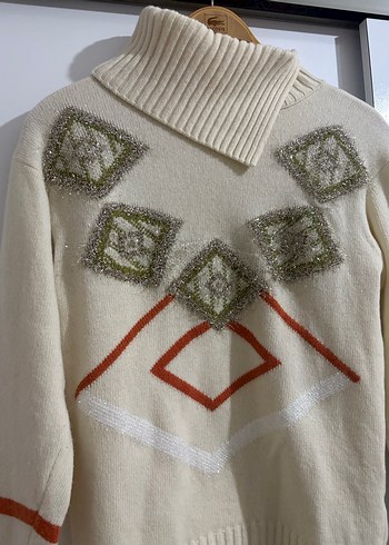 Roman Yün Bohem Boğazlı Krem Triko Kazak - Görsel 2