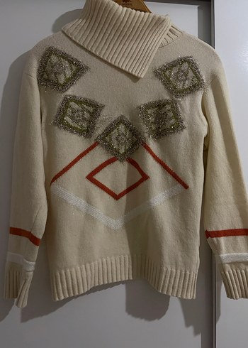 Roman Yün Bohem Boğazlı Krem Triko Kazak - Görsel 4