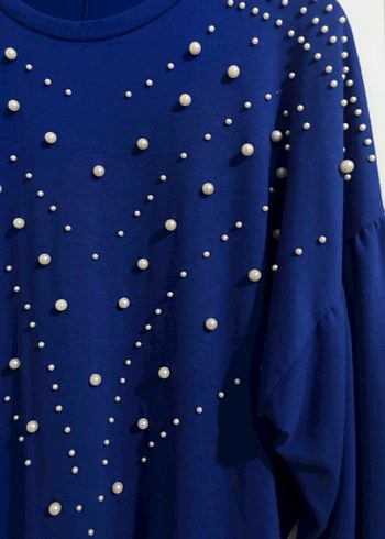 Stradivarius boncuk Detaylı Mavi Kadın Triko kazak - Görsel 5