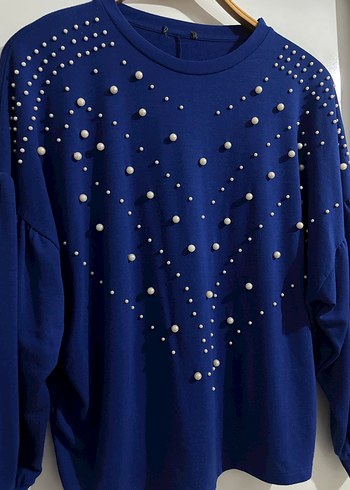 Stradivarius boncuk Detaylı Mavi Kadın Triko kazak - Görsel 3