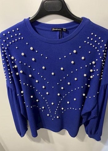 Stradivarius boncuk Detaylı Mavi Kadın Triko kazak - Görsel 6