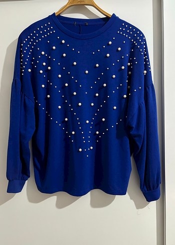 Stradivarius boncuk Detaylı Mavi Kadın Triko kazak - Görsel 2