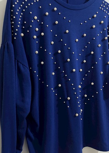 Stradivarius boncuk Detaylı Mavi Kadın Triko kazak - Görsel 4