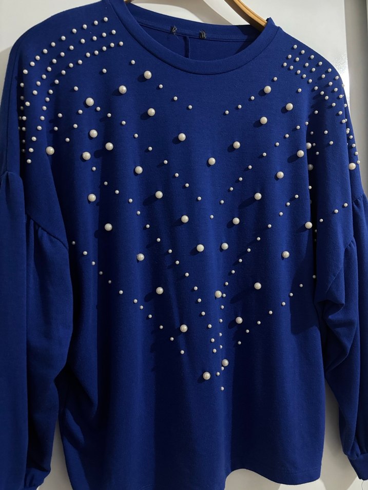 Stradivarius boncuk Detaylı Mavi Kadın Triko kazak - Görsel 3