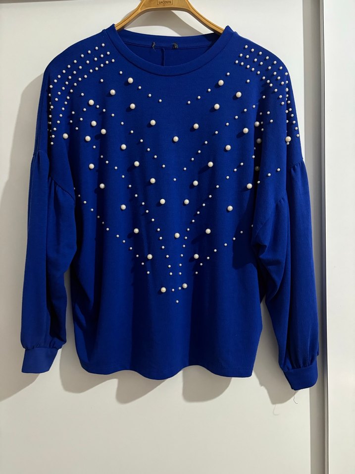 Stradivarius boncuk Detaylı Mavi Kadın Triko kazak - Görsel 2