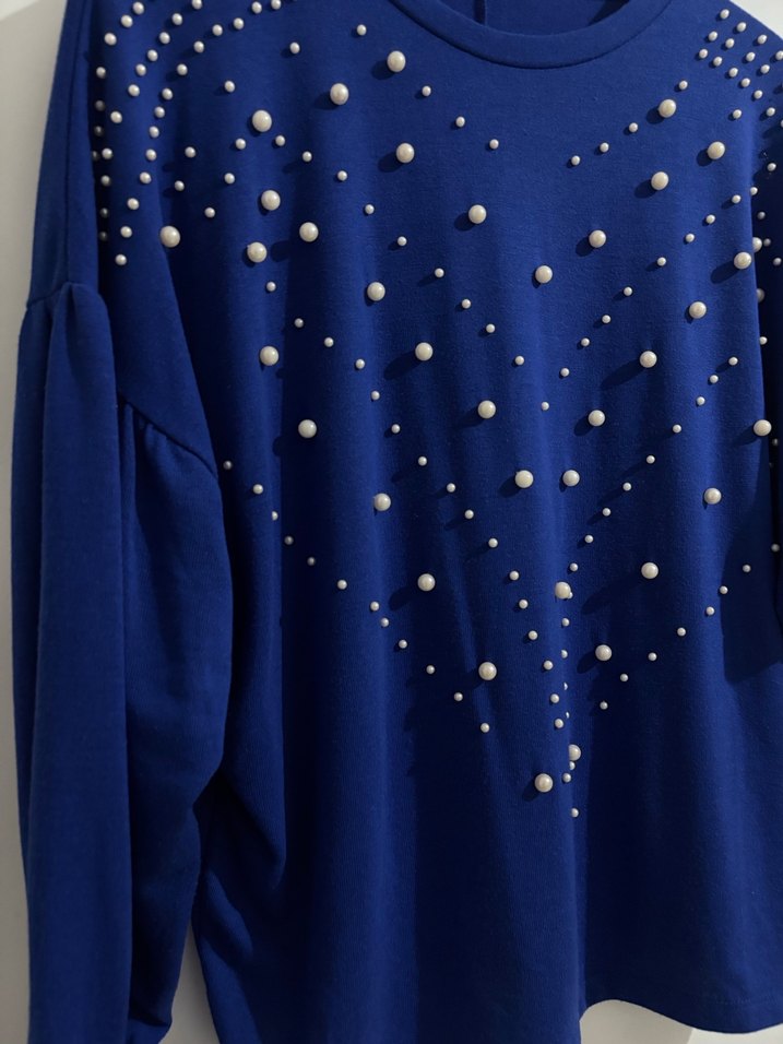 Stradivarius boncuk Detaylı Mavi Kadın Triko kazak - Görsel 4