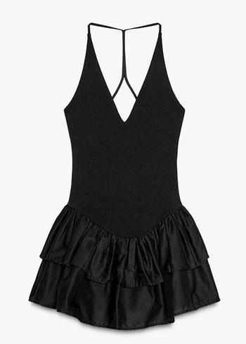 s Beden siyah Renk Zara konstrast Halter yaka siyah elbise