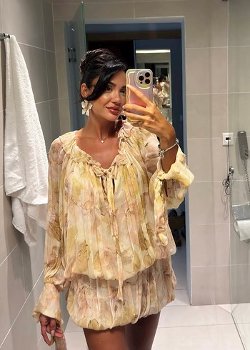Zara desenli bohem kısa elbise