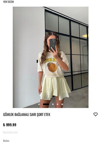 Sarı Gömlek Bağlamalı Şort Etek