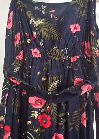 Çiçek Desenli Midi Askılı Elbise - Görsel 5