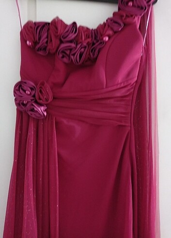 Tek omuz tül detaylı abiye - Görsel 2