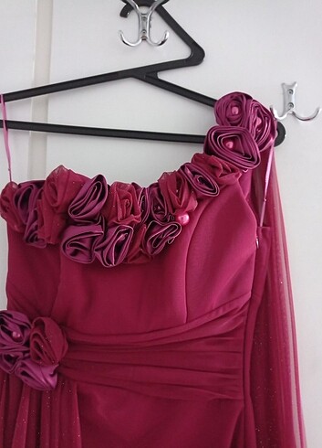 Tek omuz tül detaylı abiye - Görsel 4