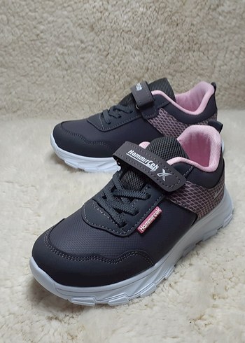 Kız Çocuk Gri Spor Ayakkabı Velcro Bantlı