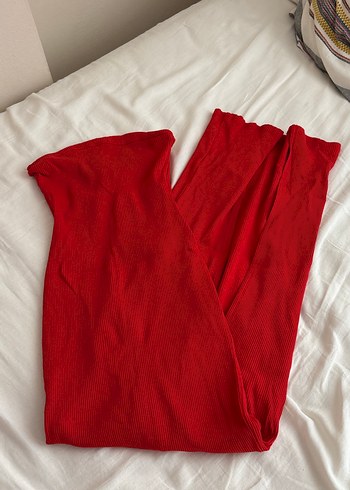 Bershka Kırmızı Fitilli Straplez Uzun Elbise