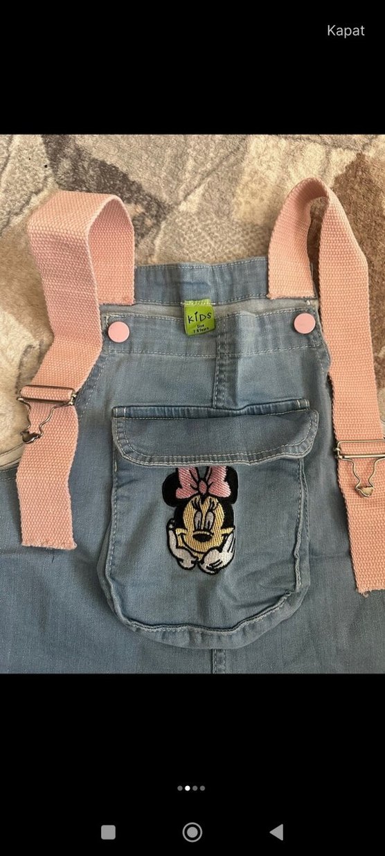 Pink Hippo Kids Minnie Mouse Nakışlı Mavi Denim Salopet - Görsel 2