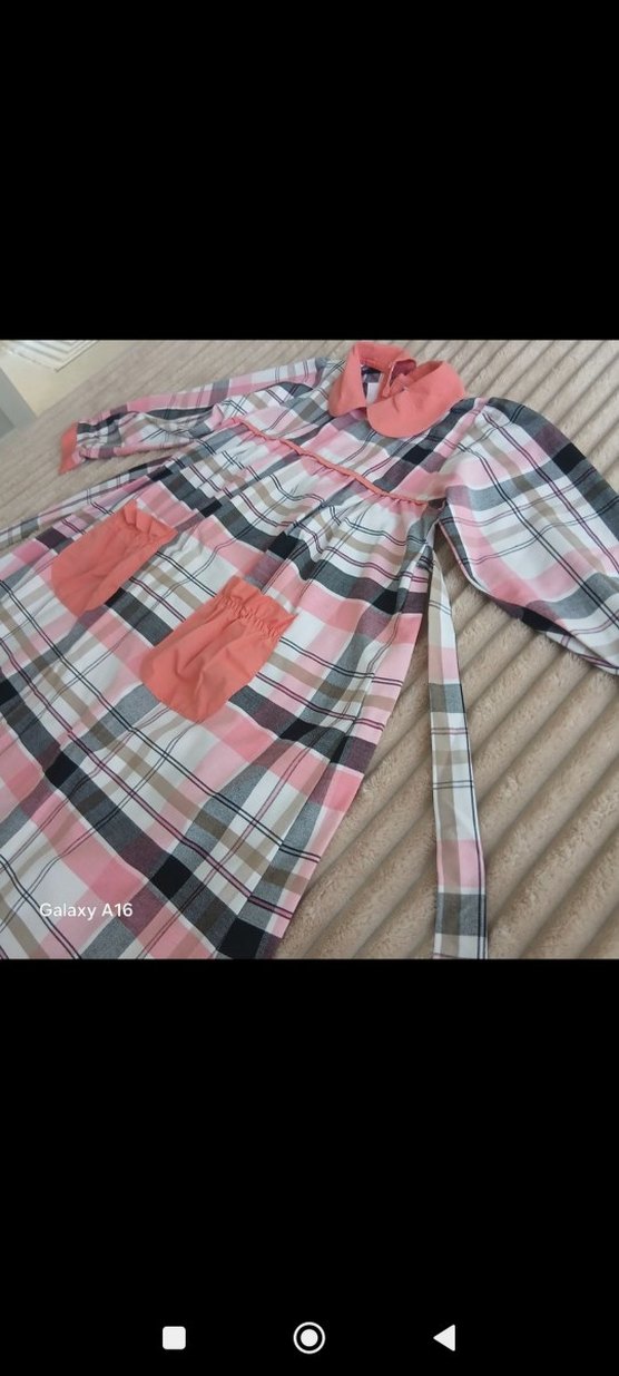 Pembe Kareli Bohem Kız Elbise - Görsel 3