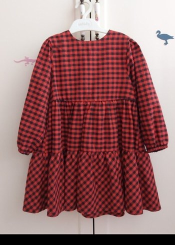 Kız Çocuk Kırmızı Ekose Uzun Kollu Elbise - Görsel 2