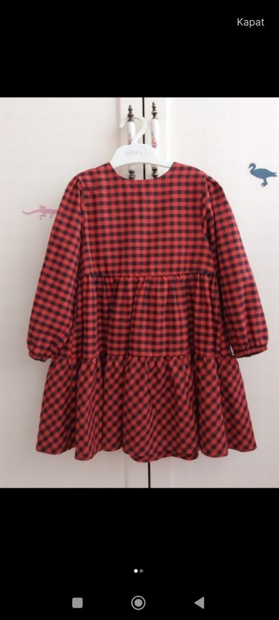 Kız Çocuk Kırmızı Ekose Uzun Kollu Elbise - Görsel 2