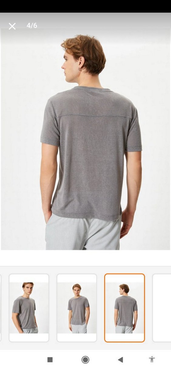 Gri Keten Erkek Tişört Koton - Görsel 3