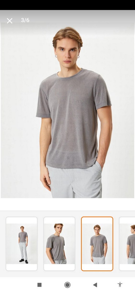 Gri Keten Erkek Tişört Koton - Görsel 2