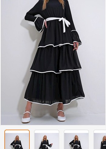 Siyah Kat Kat Uzun Elbise - Görsel 5