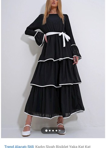 Siyah Kat Kat Uzun Elbise - Görsel 2