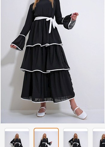 Siyah Kat Kat Uzun Elbise - Görsel 3