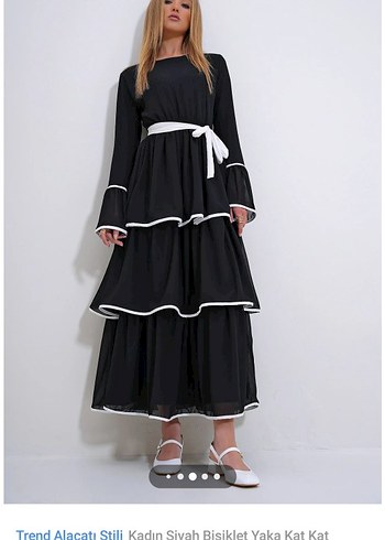 Siyah Kat Kat Uzun Elbise - Görsel 4