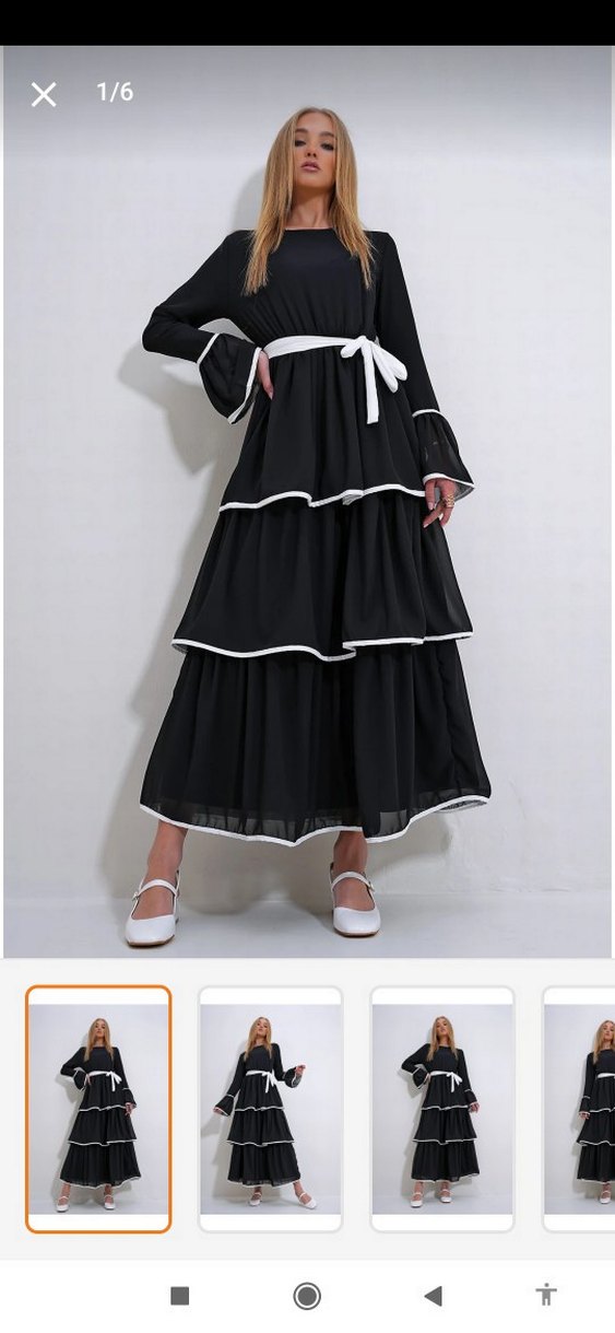 Siyah Kat Kat Uzun Elbise - Görsel 5