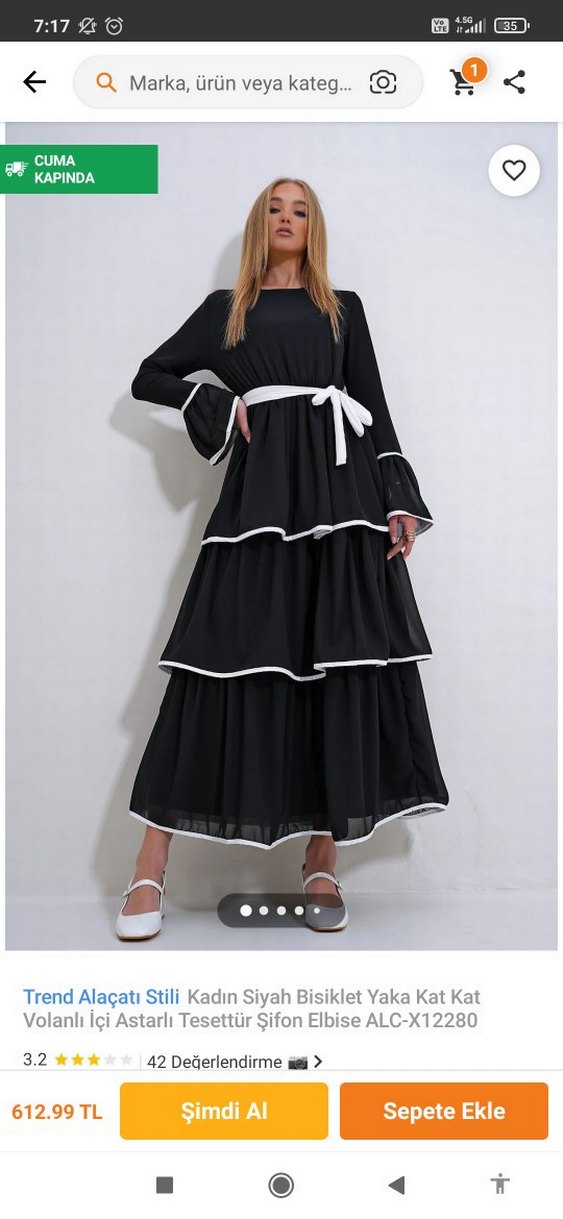 Siyah Kat Kat Uzun Elbise - Görsel 2