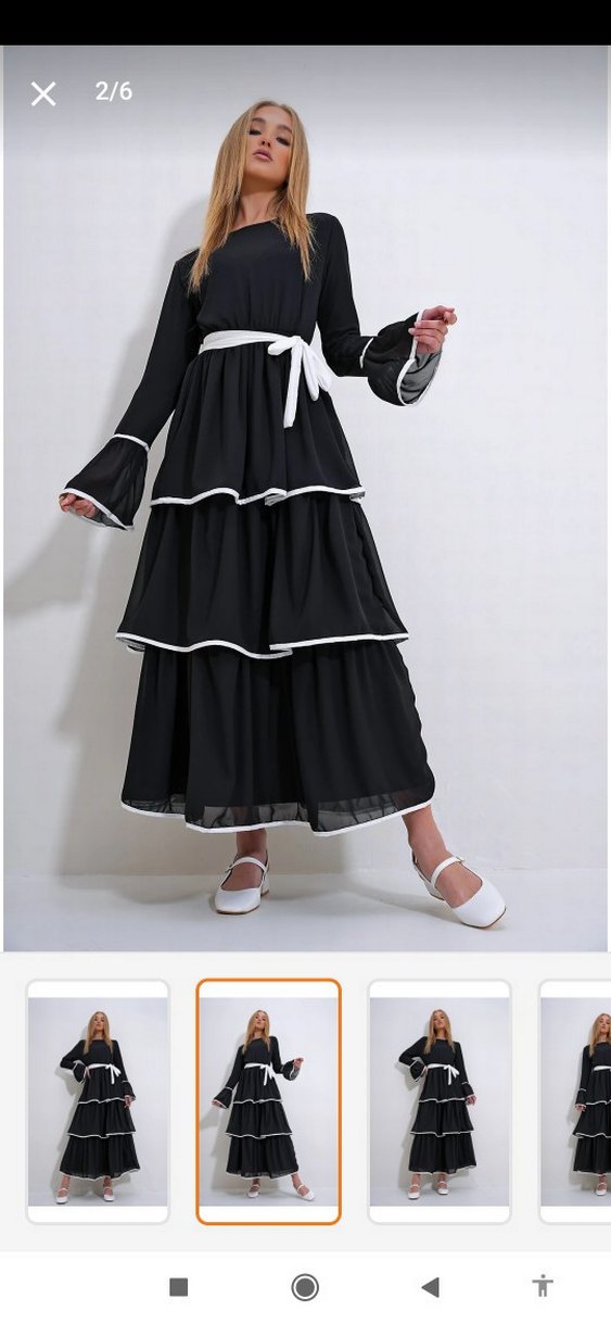 Siyah Kat Kat Uzun Elbise - Görsel 3