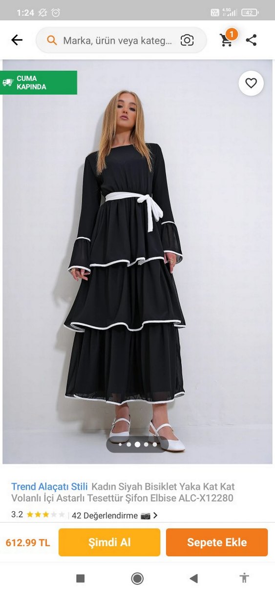 Siyah Kat Kat Uzun Elbise - Görsel 4