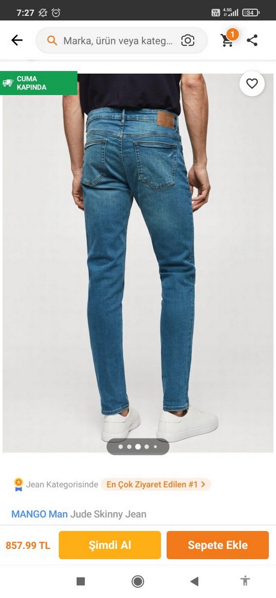 Erkek Mango Man Mavi Skinny Denim Jean - Görsel 3